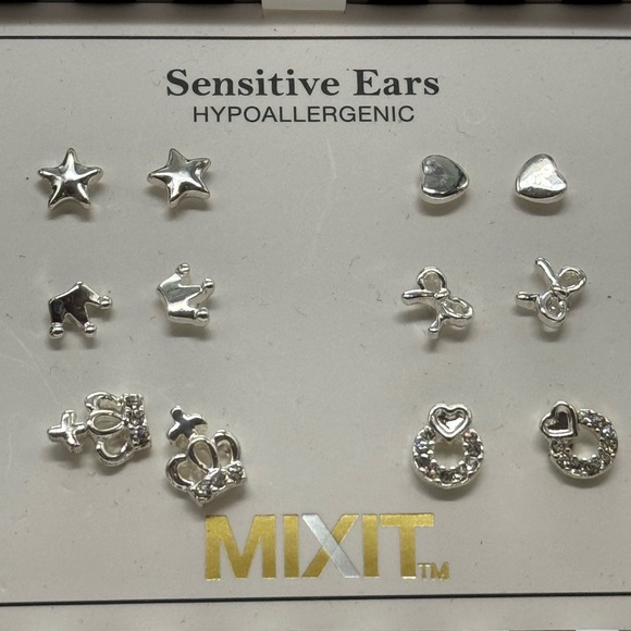 Box Set 6 Pairs Silver Stud Earrings - Picture 2 of 3